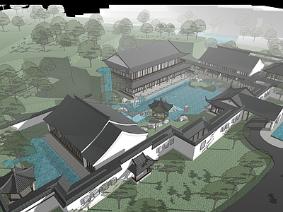 新中式会所 水庭院