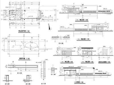 工业厂区主入口传达室门房门卫室保安室建筑 施工图