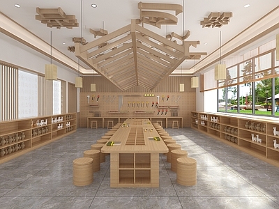 现代手工教室 手工工具 展示柜 手工桌椅组合