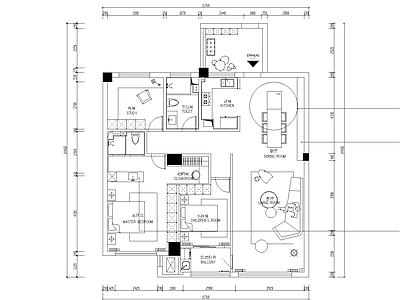 现代简约家装室内 效果图 施工图 平层