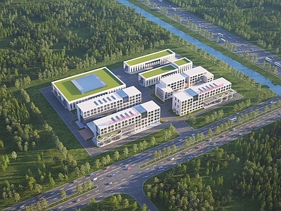 现代办公楼厂房建筑鸟瞰