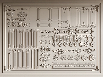 法式石膏线 雕花 石膏构件 柱子 灯盘 角线