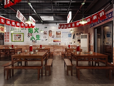 工业风火锅店 烤肉店 墙饰 桌椅