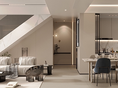 现代loft客餐厅 沙发背景