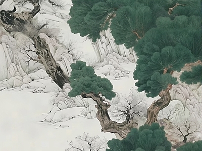 中式松绿色装饰画 中式画