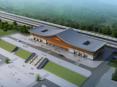 重庆黔江铁路火车站建筑 施工图 效果图