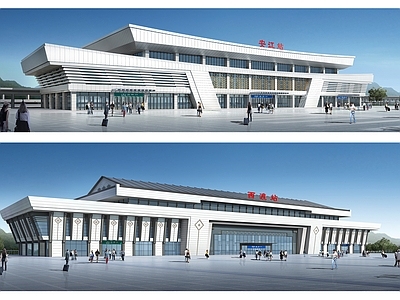 两套怀化铁路站建筑 施工图 效果图