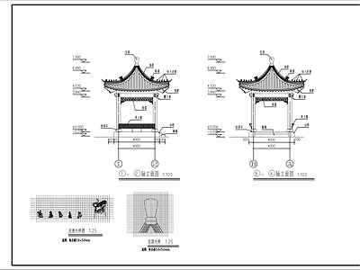 新中式四角景观廊架景观 施工图