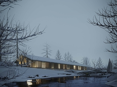 现代木屋 雪景住宅独栋