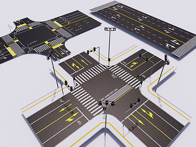 现代市政道路 斑马线箭头 地面车道指示线 公路标准段