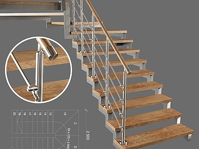 现代楼梯 扶手 木质