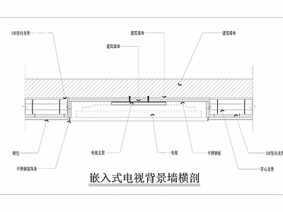 嵌入式电视背景墙做法 施工图 墙面节点
