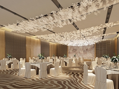 现代酒店宴会厅 组合 简约婚礼 花朵天花