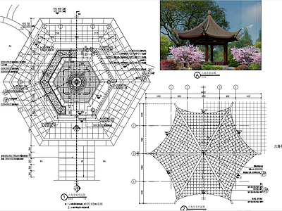 镀锌钢仿古六角亭景观亭 施工图