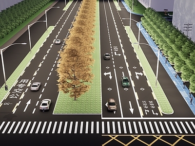 现代市政道路景观 交通指示灯 斑马线 道路标识