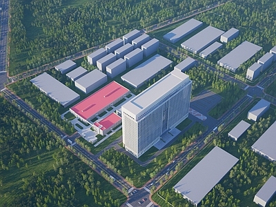 现代办公楼厂房建筑鸟瞰
