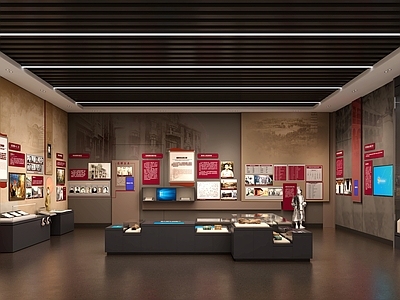 现代党建展厅 革命纪念馆 博物馆 展厅 展柜 党建展墙