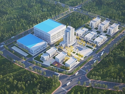 现代厂房办公楼建筑鸟瞰