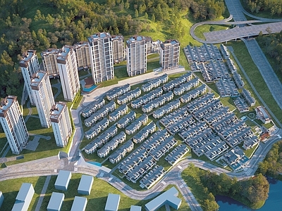 现代高层住宅建筑鸟瞰 建筑鸟瞰