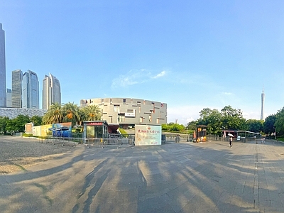 晴天蓝天白云城市广场建筑天际线全景HDR