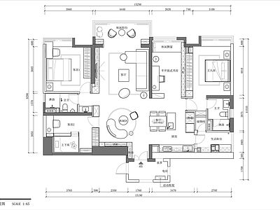 现代样板间室内 施工图 平层