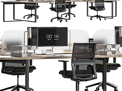现代办公桌椅组合 电脑 办公用品 办公椅 公共办公区