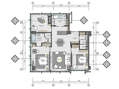 120㎡三居室家装平层室内 施工图