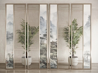 新中式屏风 山水画