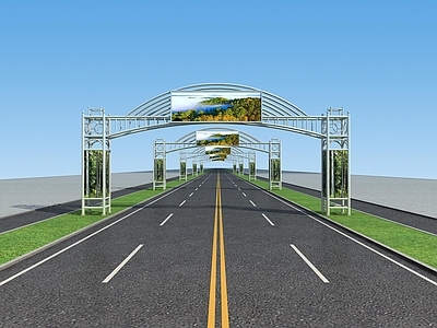 现代路面 铁艺跨街道展示牌