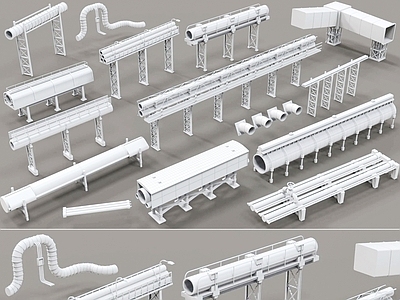 现代工业管道零件组合 工业设施管道组合 户外电力水利管道桥架 工业桥架
