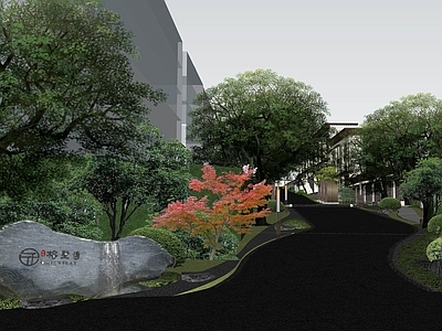 现代社区道路景观 城市街道 城中村街道 小公园绿地景观