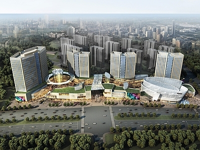 现代商业裙楼 商业广场综合体 带商业综合体