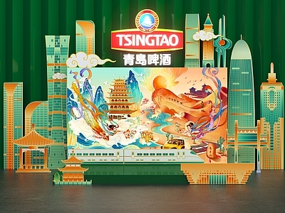 新中式国潮美陈 建筑剪影