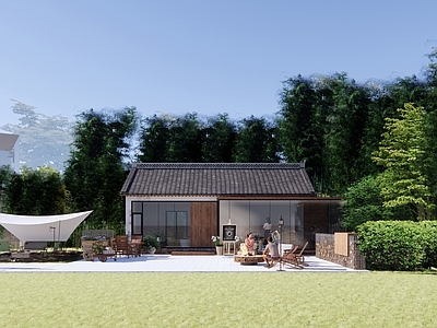 新中式乡村改造餐饮建筑外摆 坡屋顶构筑物 户外露营店铺