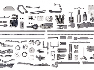 现代工业机械零件组合 管道零件构件 五金件螺丝工具 铰链合页构件