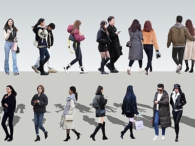 2D冬季多人 逛街男女
