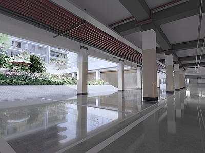 现代地下车库 下沉庭院 地下