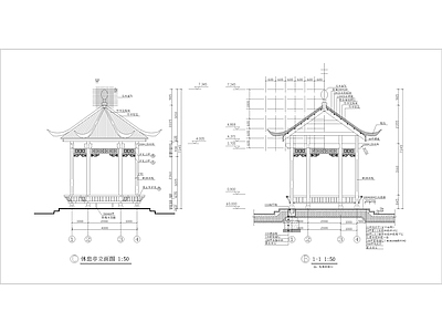 实木制六角亭景观 施工图