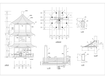 八角圆底3层瞭望亭景观 施工图