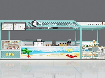 现代商场奶茶店 饮品店 甜品店 备餐区 单层 收银