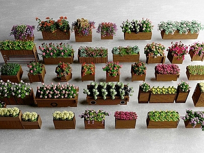 现代花箱花坛 实木花箱 花箱景观 花箱花盆 花草植物组合