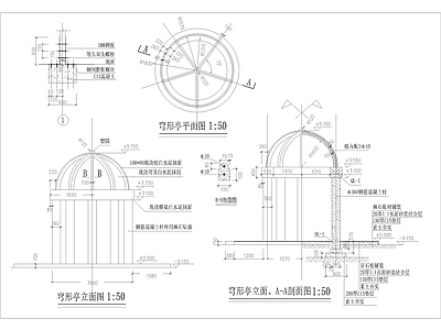 欧洲风格圆形穹顶亭子 施工图