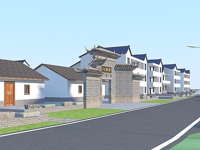 中式乡村古建朝门门头 牌坊