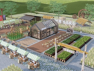现代生态农场景观 乡村菜地 稻田景观 农场 田园野餐 乡村集市 艺术农田
