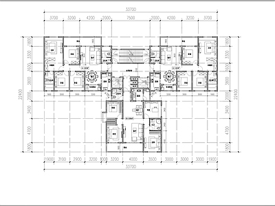 现代2023最新住宅户型一梯三户室内 施工图