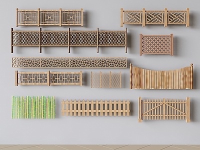 新中式栏杆 网格护栏围栏 木栅栏格栅 实木 木篱笆 隔离栏