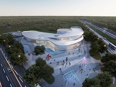 现代弧形展览馆建筑 弧形售楼处展厅