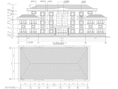 欧式坡屋顶三层办公楼建筑 施工图