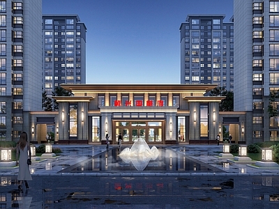 新中式住宅小区入口 多层住宅