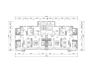 128四室两厅两卫横厅户型 施工图